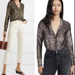NWT GANNI Metallic Jersey Animal Print Cardigan Top